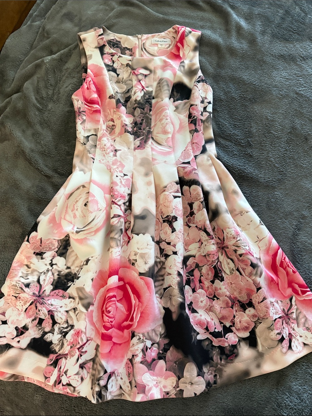 Calvin Klein Pink Floral Fit-and-Flare Dress with pockets